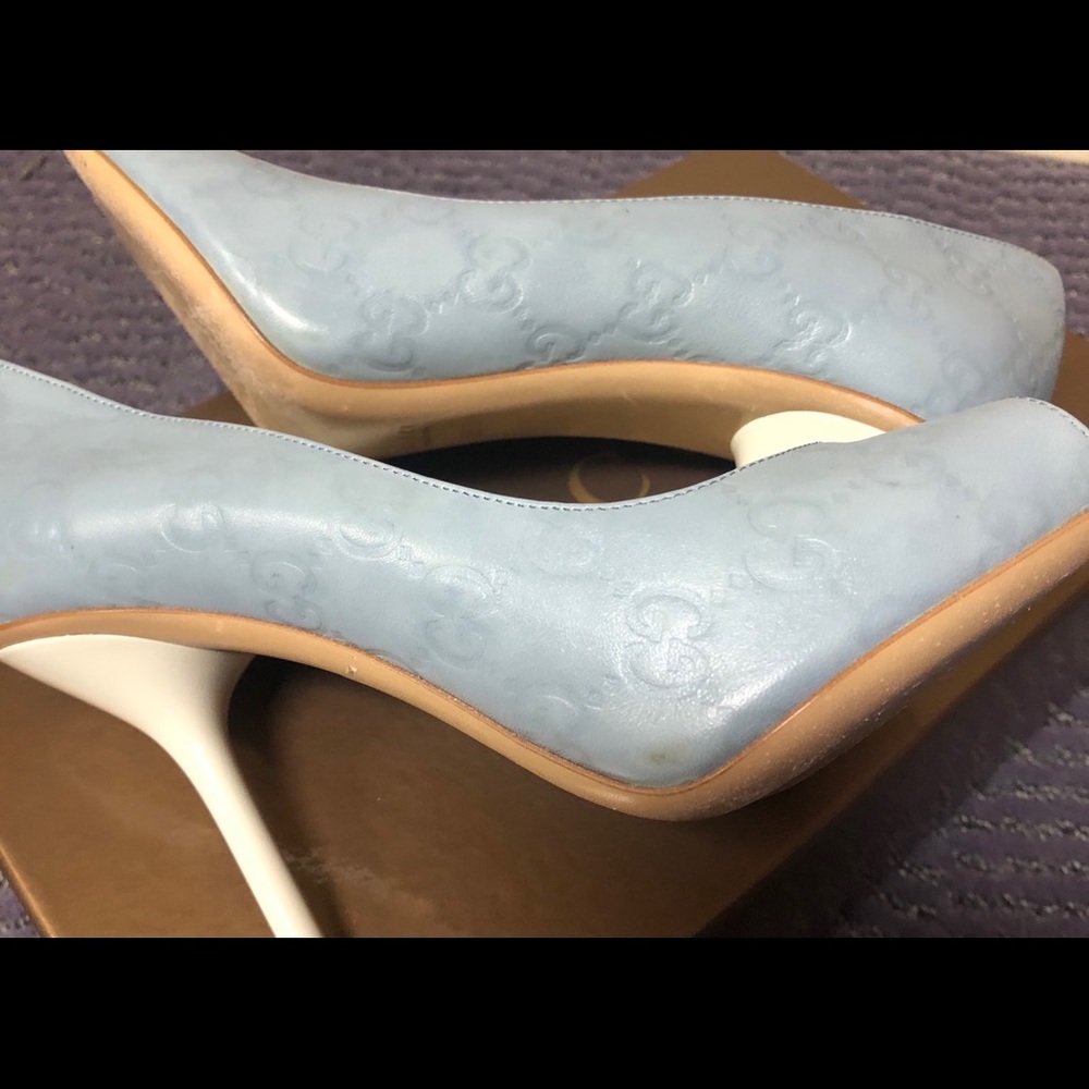 Gucci Light Blue Peep Toe Heels - Picture 7 of 8